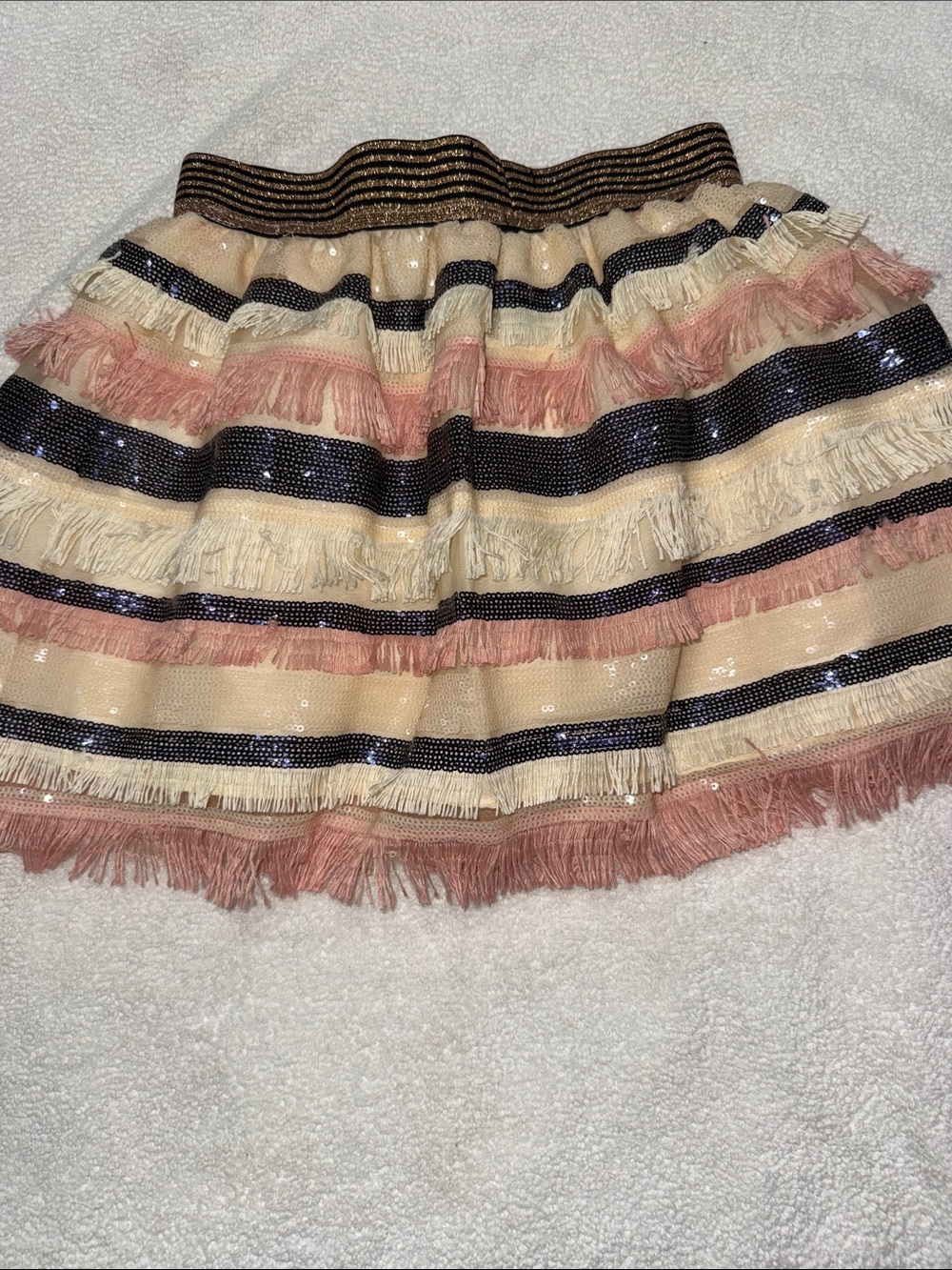 Petite Hailey pink and Cream and blue Fringe Stripe Skirt
